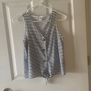 loose button up striped tank with tie bottom